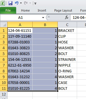 Parts From Spread Sheet 2A